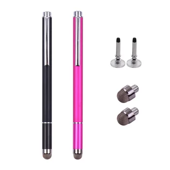 

Universal 2 in 1 Stylus Pens with Fiber Tip and Disc Tip Precision Touchscreen Pen Pack of 2pcs Black/Rose Red