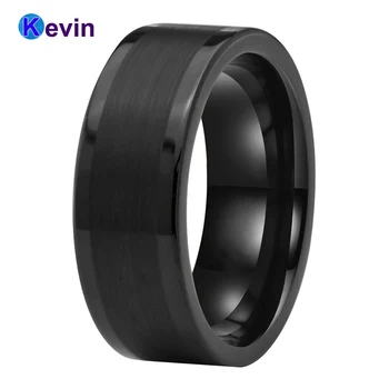

Mens Tungsten Wedding Bands 8MM Matte Brushed Finish Polished Edges Comfort Fit