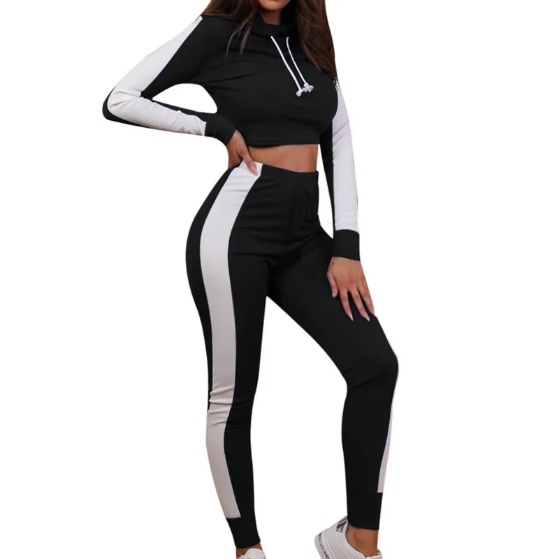 02 black Женские комплекты для бега, женские спортивные костюмы на молнии, спортивные штаны, костюмы для бега, спортивная одежда, женская зимняя повседневная одежда, 2 шт - Цвет: 02 black