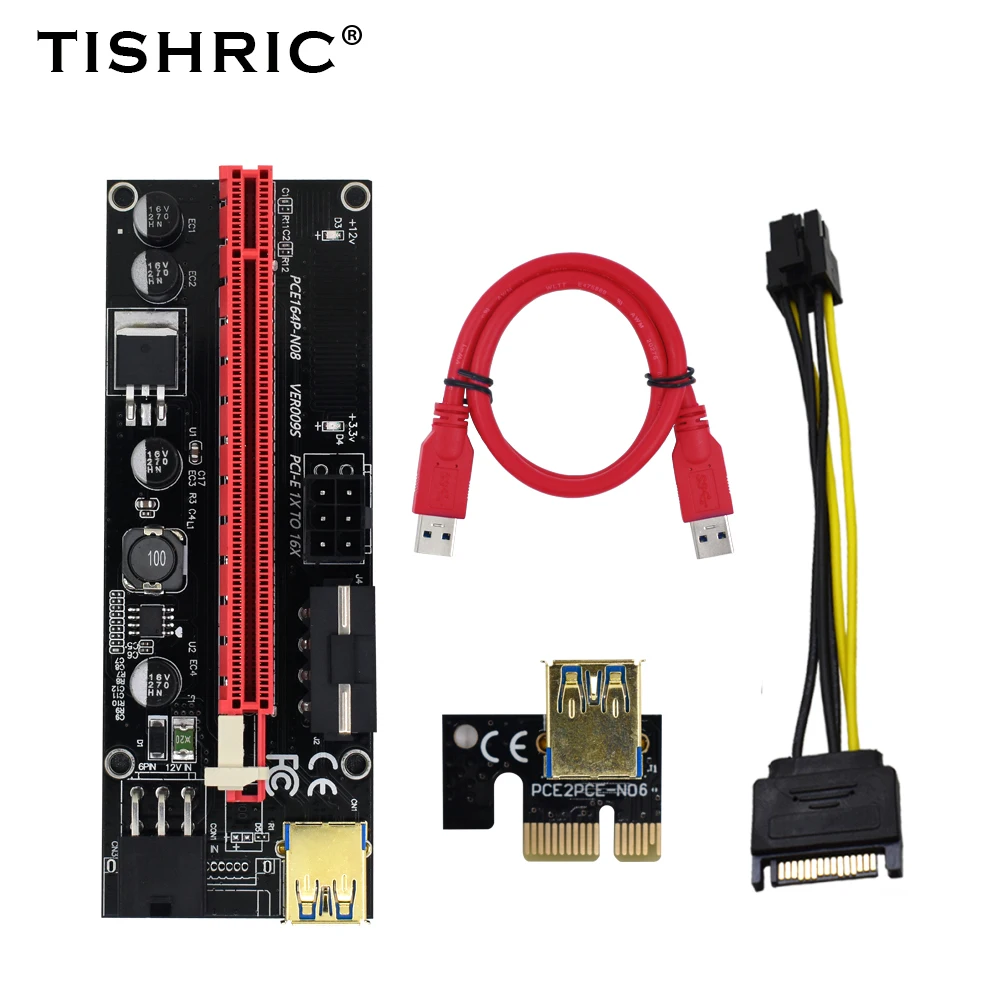 Кабель-переходник TISHRIC VER009S PCIE Riser 009s Экспресс x16 кабель USB 3 0 SATA на 6 контактов для