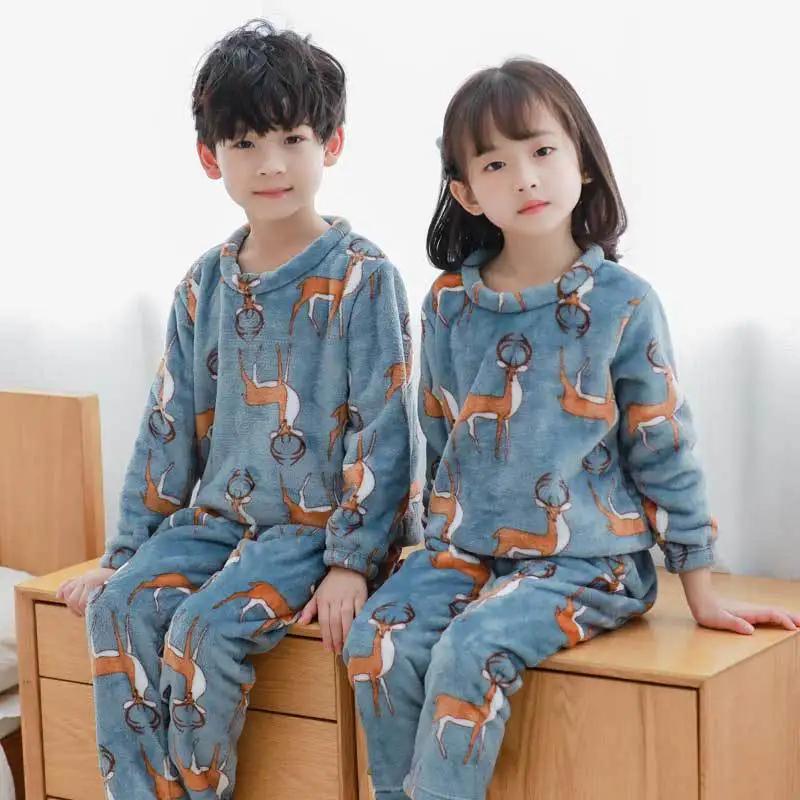 Зимняя детская флисовая Пижама; теплая фланелевая одежда для сна; домашняя одежда из кораллового флиса для маленьких девочек; Пижама для мальчиков с героями мультфильмов; домашняя одежда; От 3 до 12 лет