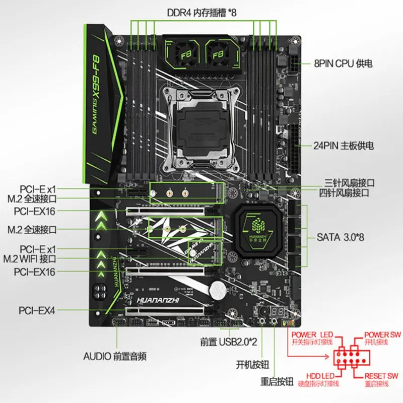 

HUANANZHI X99-F8 Game Motherboard for In-tel X99 LGA2011-3 DDR4 M.2 NVME USB3.0