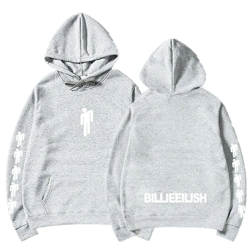 Billie Eilish модные толстовки с принтом женские/мужские толстовки с капюшоном и длинным рукавом горячая Распродажа повседневные трендовые уличные толстовки - Цвет: Light gray 83