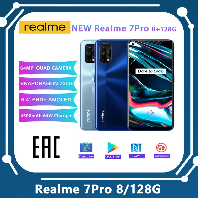 Realme 7 Pro глобальная версия 6 4 'ƎG 128 Гб 64 мегапиксельная четырехъядерная камера