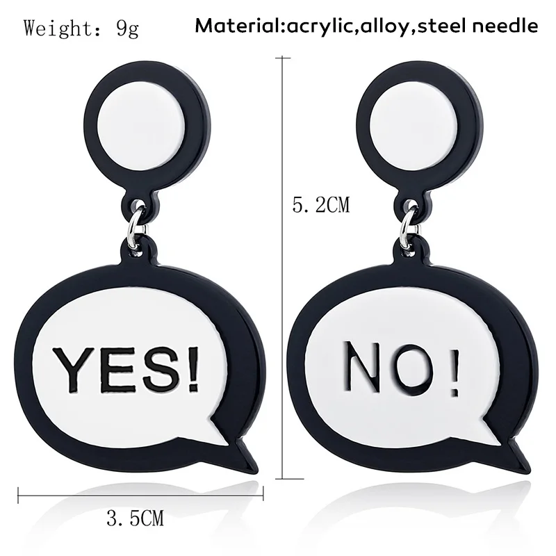 Cpop Creative Yes No Letter Acrylic Earrings Fashion Jewelry Girl Gift Personality Acetate Resin Earrings Women Accessories