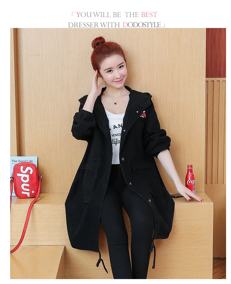 Photo Shoot Spring Clothing New Style Korean-style Mid-length Hooded Jeans Coat Middle And High School Students Fashion Cas