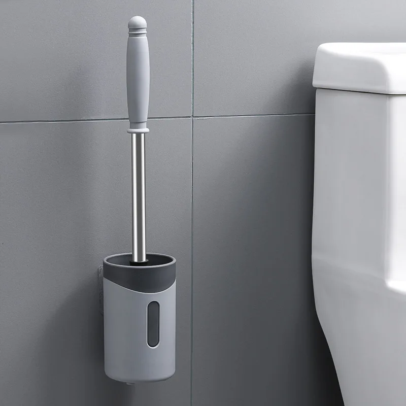 Портативная туалетная щетка из нержавеющей стали, прочный тип, пластиковые держатели для туалетной щетки, держатель, аксессуары для ванной комнаты, набор - Цвет: gray