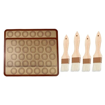 

4Pcs Restaurant Pastry Cleaning Brush for Grilling Butter & 2Pcs Silicone Baking Mat High Temperature Resistance Red