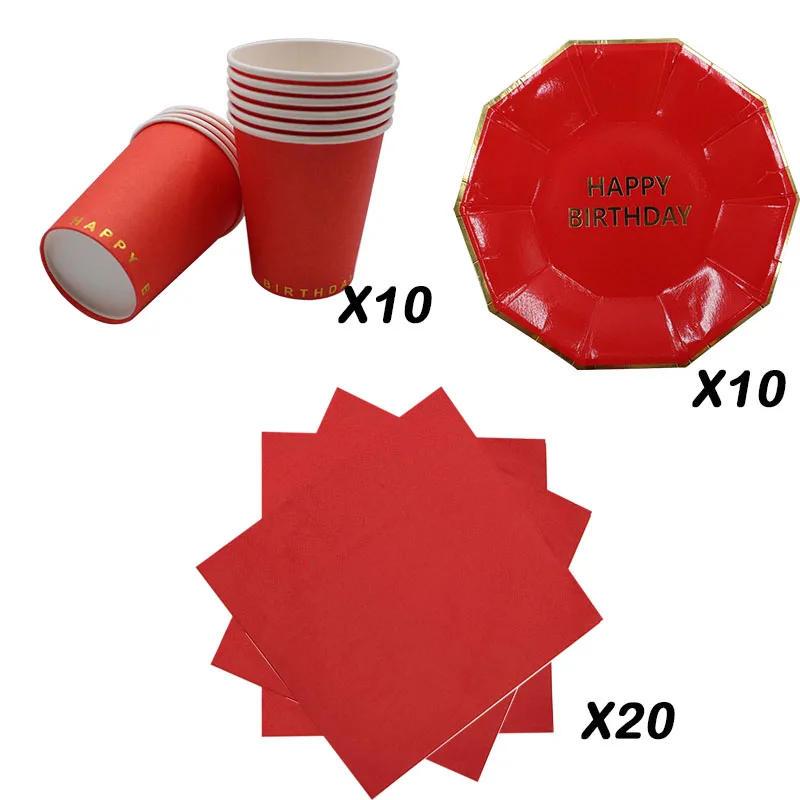 Set 1 40pcs 10 шт одноразовая посуда набор Одноразовая бумажная тарелка соломенная чашка красный для детского душа с днем рождения вечерние украшения - Цвет: Set 1 40pcs