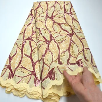 

New fashion embroidery french lace shiny African handcut organza lace fabric Nigerian sewing evening gown with sequins mv263