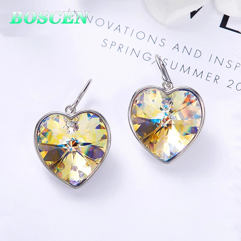 

BOSCEN Earrings Embellished With Crystals From Swarovski For women Girl Birthday Valentines Gift Colorful Love Heart 2019