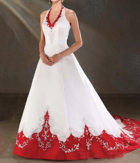 Abiti da sposa bianchi e rossi di Design Vintage con scollo all'americana  in rilievo con perline A Line abiti da sposa in raso 2019 su misura|Wedding  Dresses| - AliExpress