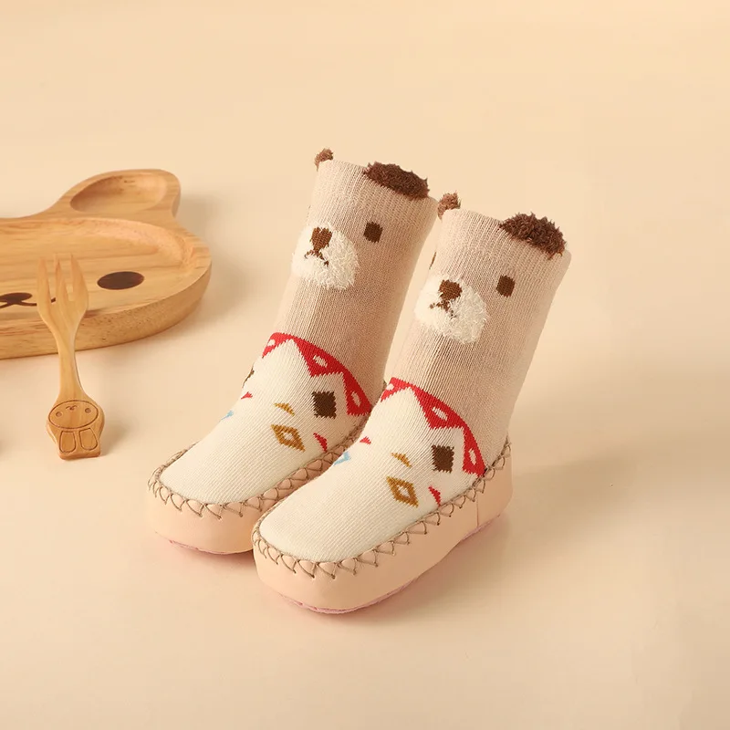 Детские толстые теплые нескользящие носки с рисунками животных для маленьких мальчиков и девочек, Тапочки