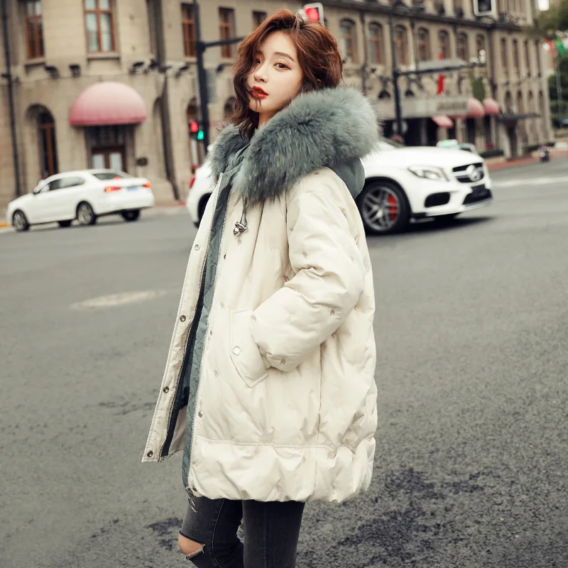 Down jacket of new female fashion long white duck down Han Guodong door han edition show thin coat in winter