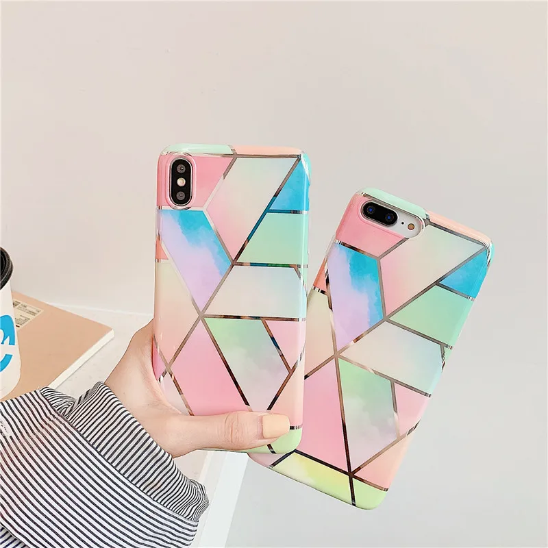 

Luxury Gradient Geometric Pattern Case For iphone XS Max XR X 7 plus 8 6s 6 Phone Cases Fashion Cute Soft Back Cover Glossy Capa