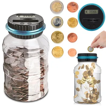 

1.8L Piggy Bank Counter Coin Electronic Digital LCD Counting Coin Money Saving Box Jar Coins Storage Box 1.5L USD EURO GBP Money