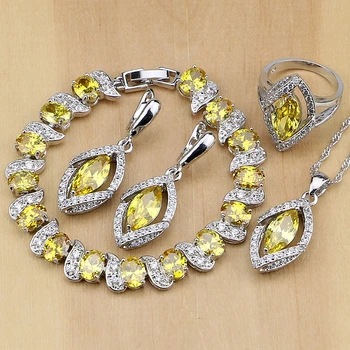 

925 Sterling Silver Jewelry Yellow CZ Stones Jewelry Sets For Women Wedding Earrings/Pendant/Necklace/Rings/Bracelet