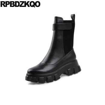 

short shoes black military army platform muffin fall women ankle boots 2019 round toe flatform combat genuine leather harajuku