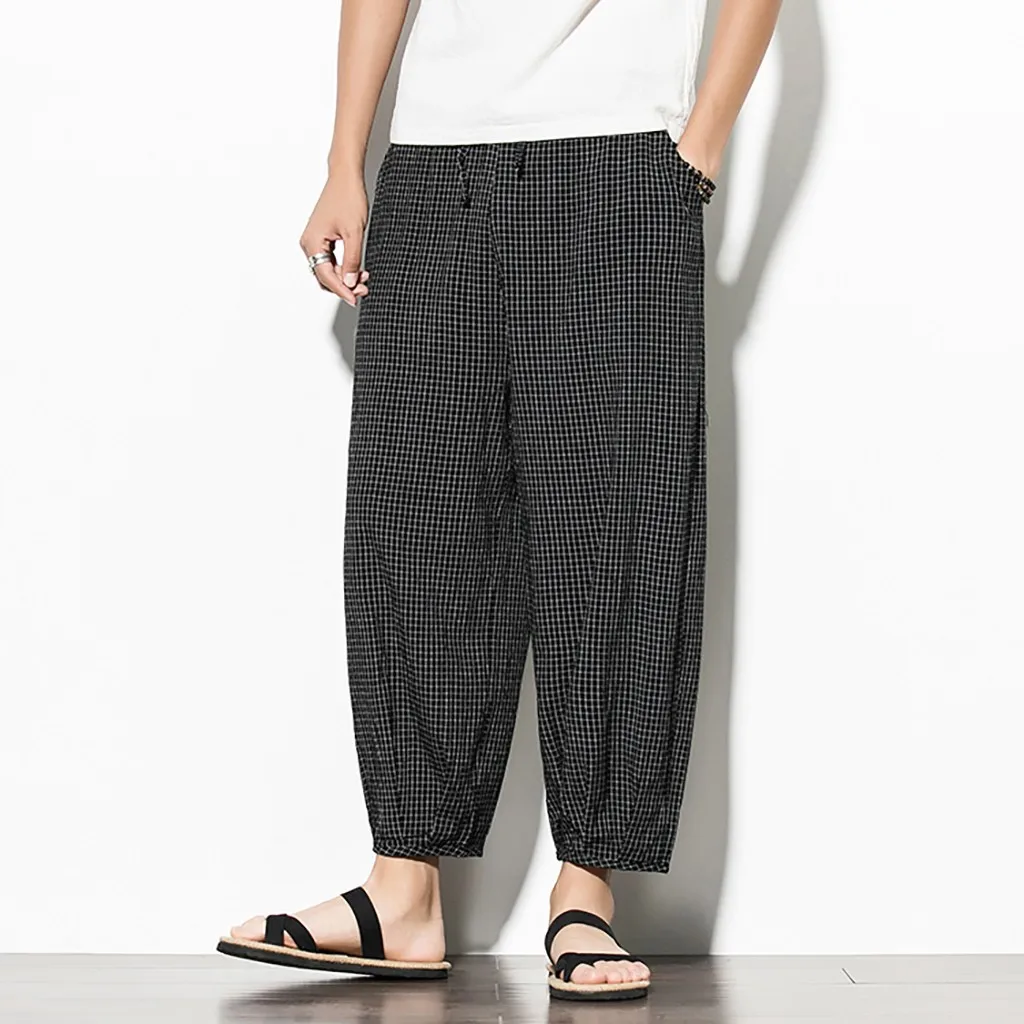WOMAIL High Quality Men's Casual Pants Loose Straight Fashion Loose Men Ankle-Length Elastic Waist Solid Pencil Pants Men