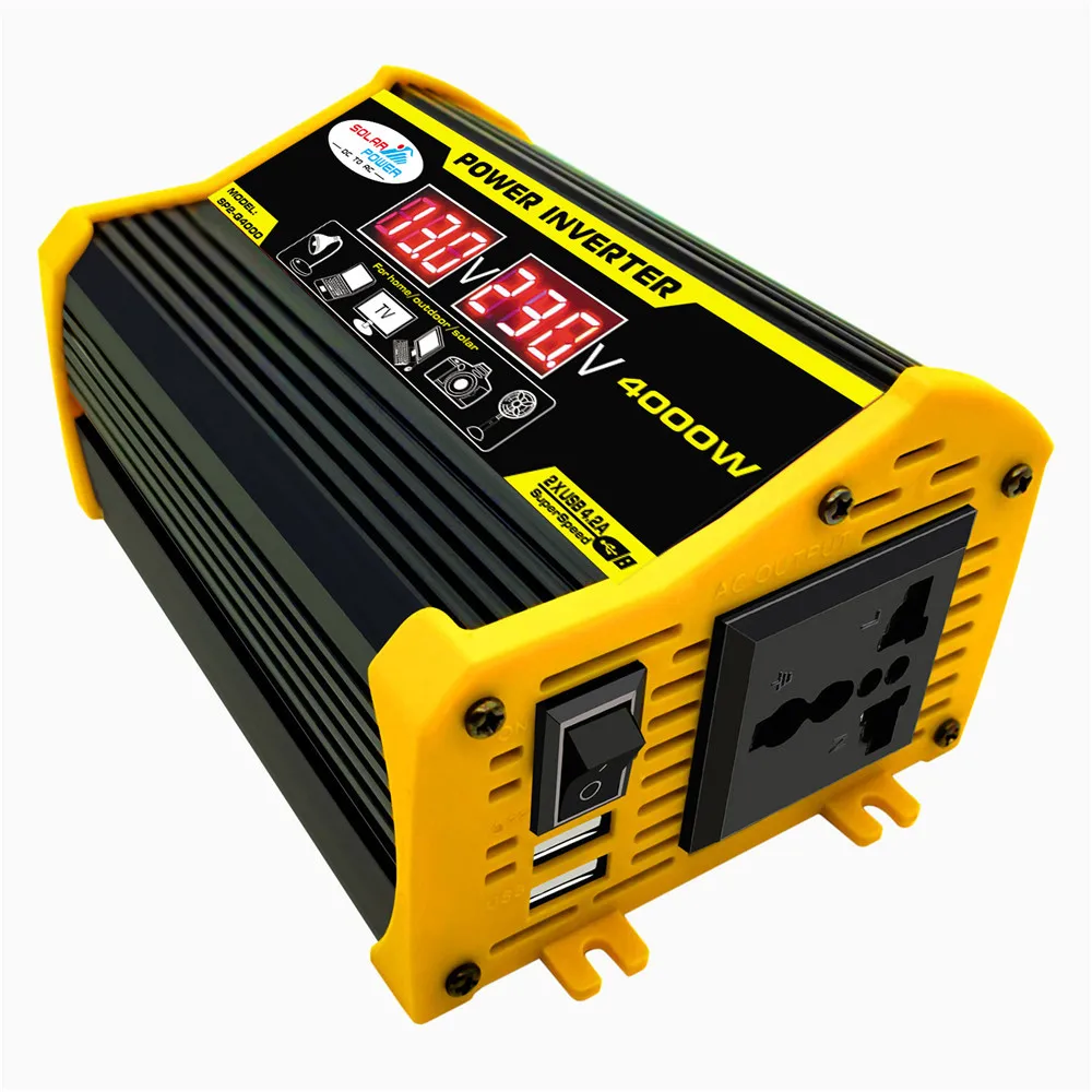 

4000W 12V TO 110V/220V LED Display Car Power Inverter Converter Adapter 2 USB Voltage Transformer Modified Sine Wave Home Travel