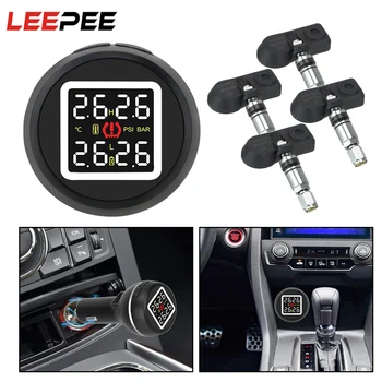 

LEEPEE TPMS Cigarette Lighter Type Car Tire Pressure Monitoring System with 4 Internal Sensors Save Fuel High Temperature Alarm