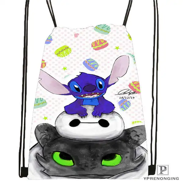 Customilo-Stitch-walt@ 02-походная сумка на шнурке для мужчин и женщин милый рюкзак для детей(черная спинка) 31x40 см#20180611-03-139