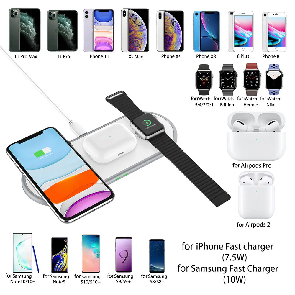 Беспроводное зарядное устройство DCAE Qi для iPhone XS XR X 8 11 Apple Watch 2 3 4 5 6 Airpods 10 Вт