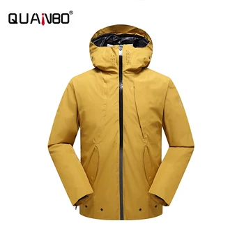 

QUANBO Men's Waterproof 2 In 1 Ski Jacket Puffer Winter Coat Detachable Liner Men Short Down Jacket Brand Clothing