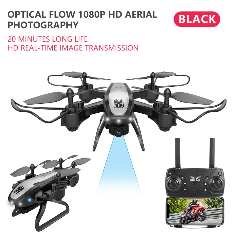 4K камера Дрон WiFi FPV широкоугольный оптический поток Квадрокоптер RC вертолет складной Профессиональный дроны мальчик игрушки VS SG901 подарок - Цвет: 1080P Black