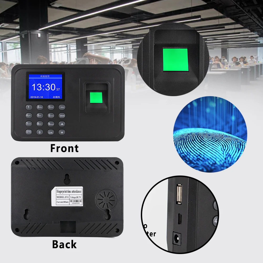 

Attendance Checking Office Time Recorder Biometric Fingerprint Smart Quick Multi Lingual School Voice Function Management