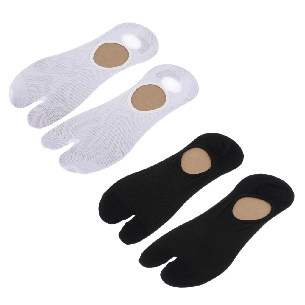 2 Pairs 2 Toe Flip Flop Socks Men Cotton Tabi Socks Sports Anklets Breathable Free Size White Black