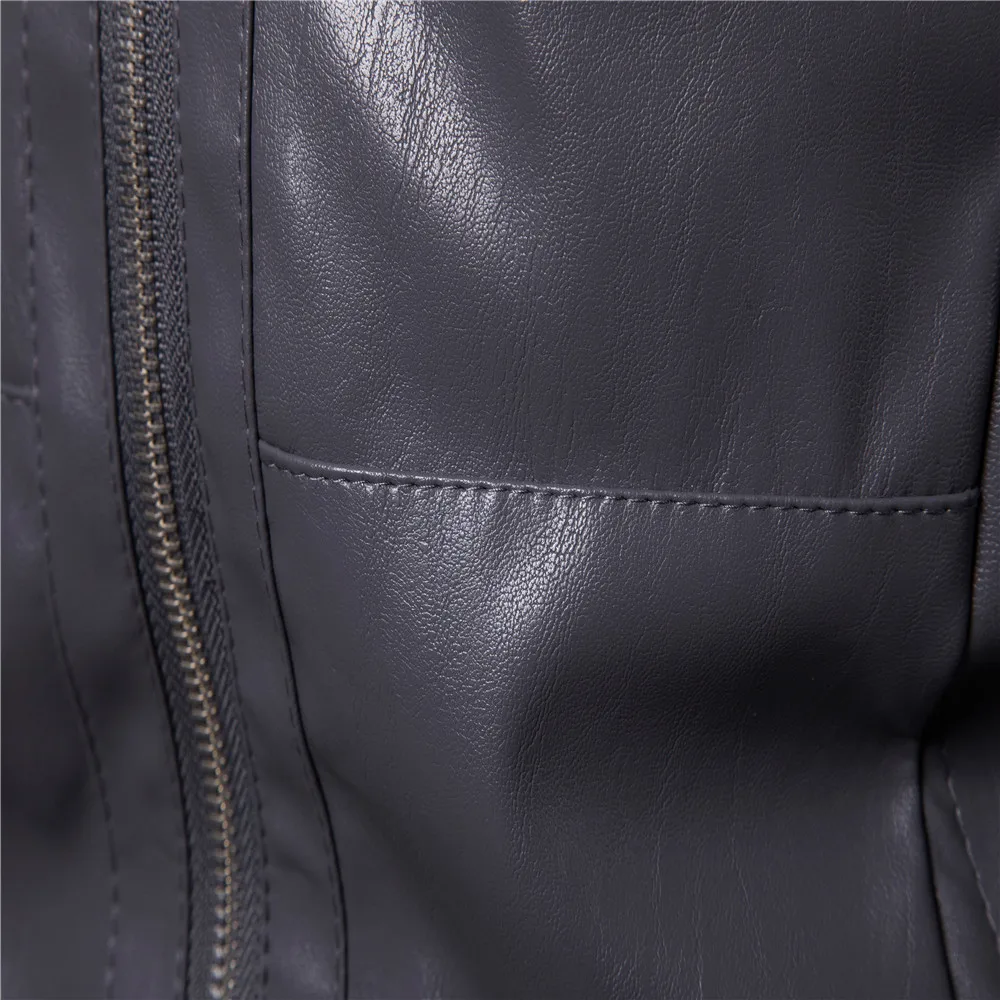 men's genuine leather coats & jackets with hood Men's hooded leather jacket simple solid color zipper PU men's jacket autumn windproof faux leather coat male  biker jacket biker jacket men