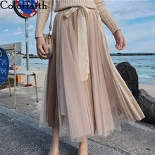 Colorfaith/ Женская осенне-зимняя кружевная Юбка-миди из тюля в стиле ампир в Корейском стиле, модная женская элегантная юбка SK7774