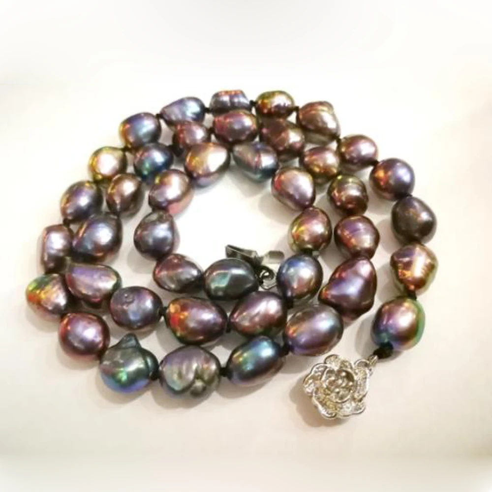 

Women Classic Jewelry 8-10mm black colors baroque pearl necklace real natural freshwater pearl Akoya Cultured Pearl 43cm 17''