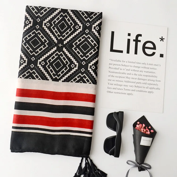 Волнистый полосатый хлопковый шарф летний пляжный отдых Солнцезащитная шаль пляжное полотенце Шелковый шарф