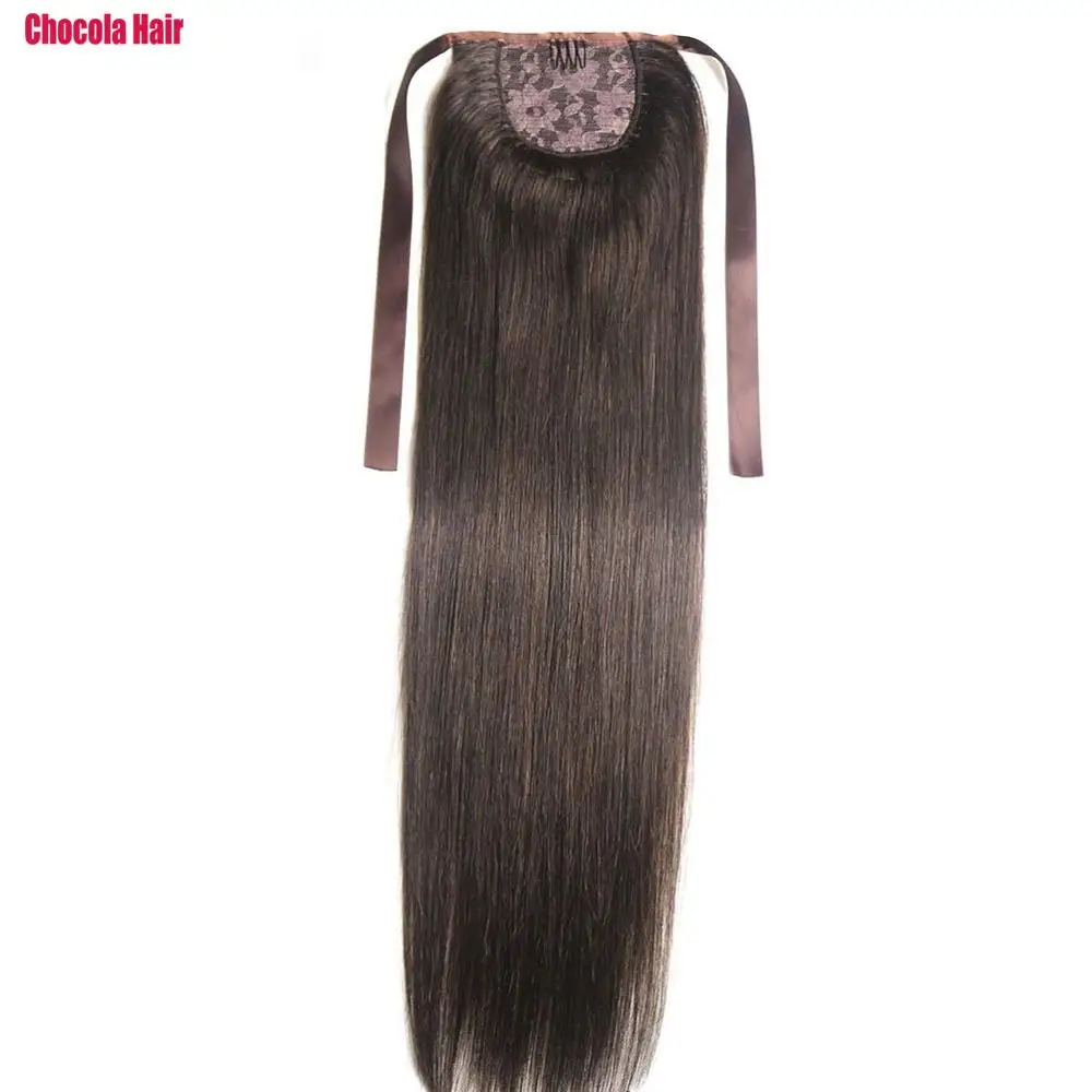 

Chocola 16"-28" 140g Brazilian Machine Made Remy Hair Ribbon Ponytail Clip In 100% Human Hair Extensions Horsetail Stragiht