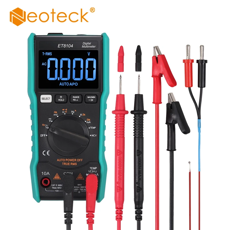 

Neoteck Digital Multimeter 9999 Counts TRMS Auto Range NCV Tester DC AC Voltage Current Meter Temperature Capacitance Tester
