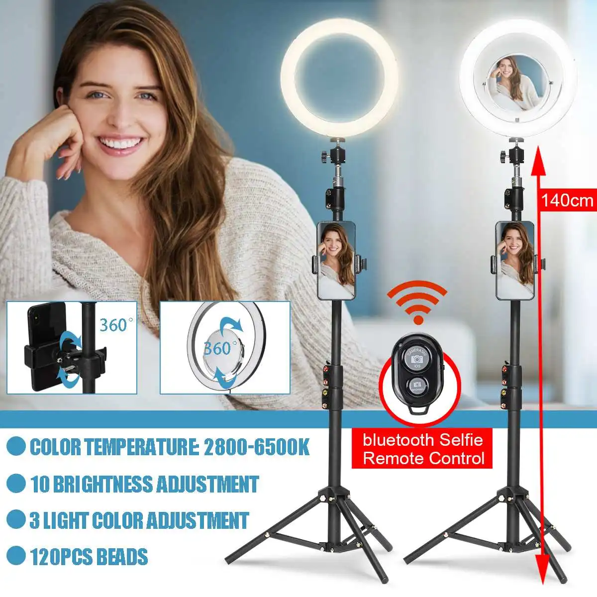 

Freya Ring Light Photography Dimmable LED bluetooth Selfie Photo Studio Ring Lights 2800-6500K USB Port with Adjustable Tripod