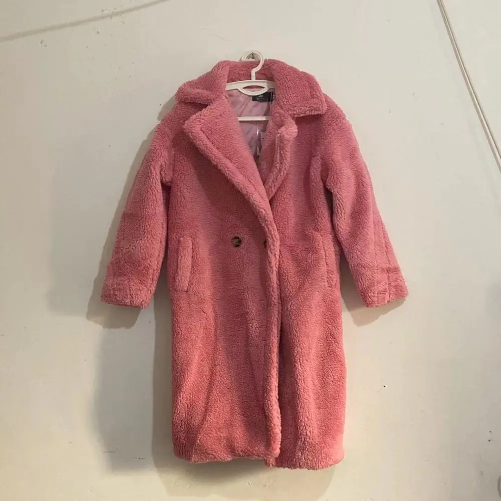pink Искусственный мех, толстые плюшевые пальто для женщин, одноцветные, большие размеры, овечья шерсть, женские зимние пальто, Плюшевые куртки, женские меховые пальто, cwf0003-5 - Цвет: pink