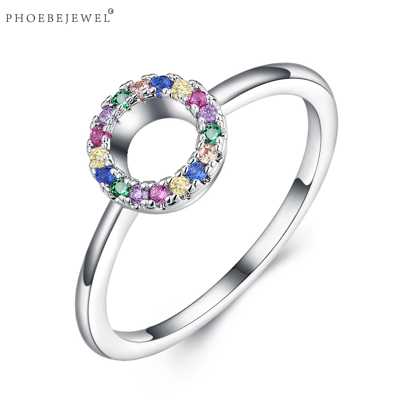 

PHOEBEJEWEL Summer Collection Silver Color Rings with Colorful CZ For Women Friendship Statement Wedding Bands Fashion Jewelry