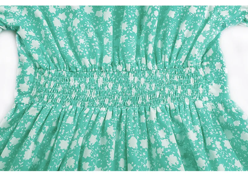 Women Short Sleeve Floral Mini Dress Casual Green Print Puff Sleeve Dresses Summer 2021 Ladies Sexy V Neck Button Beach Dress