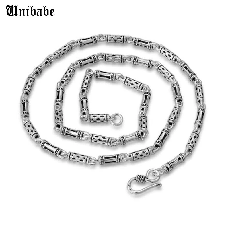 Cadena de eslabones de de Ley 925 para hombre y mujer, collar de cadena larga, con diseño geométrico, columna Hexagonal Vintage|fashion jewelry|jewelry fashionsilver jewelry - AliExpress