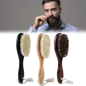 

New Men Mustache Beard Brush Wooden Handle Facial Hair Cleaning Shaving Brushes Hairdresser Shaving Tool Men Mustache Comb Kit