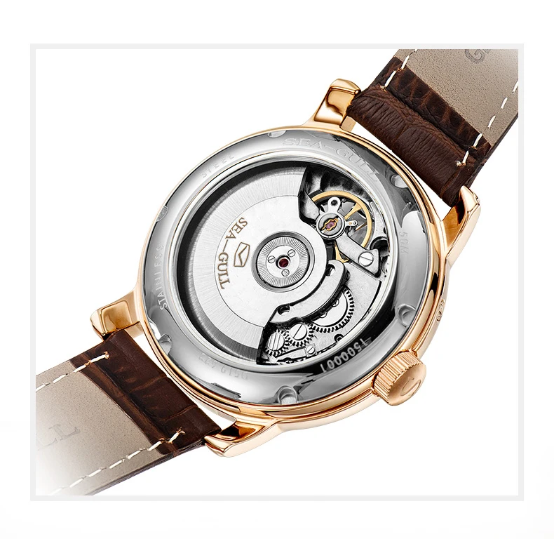 Seagull деловые часы Мужские механические наручные часы с календарем 50 м Водонепроницаемые кожаные подарки на день Святого Валентина мужские часы D519.623