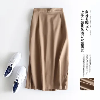 

2020 Autumn Winter Elastic Midi Korea Skirt For Women Solid Black Khaki High Waist Womens Skirts Woman Slit Skirt With Pockets