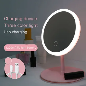 

Makeup Mirror Portable Dimmable 90 Degree Rotation TouchScreen Cosmetic Mirror with 3 Color LED Light for Bathroom Bedroom