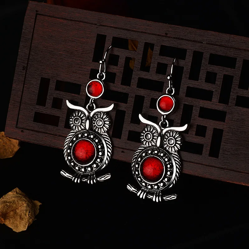 Bague Ringen, Ретро стиль, рубиновые тайские серебряные серьги для женщин, индивидуальный характер, серебро, 925, ювелирное изделие, Сова, длинные уши, капли, вечерние, подарок
