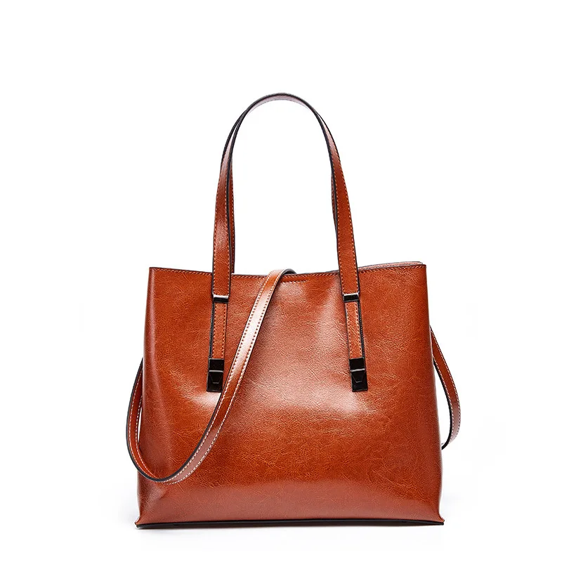 Retro Brown Women Handbag Genuine Leather Casual Tote Large Capacity Shopping Bags Elegant Crossbody Shoulder Bag