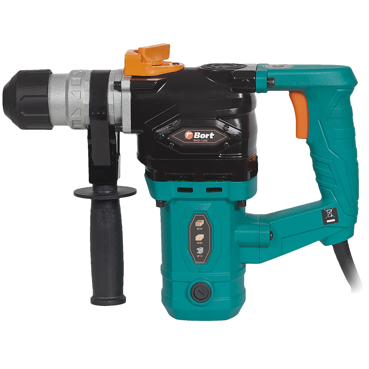 Перфоратор электрический Bort BHD-1200 (Мощность 1100Вт, энергия удара 5 дж, SDS+ патрон, кейс)