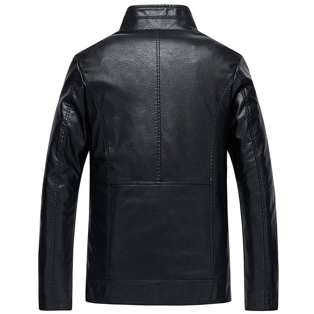 Мужская кожаная куртка кожаная курка мужская jaqueta de couro masculino осенне-зимняя однотонная кожаная куртка с длинными рукавами#3